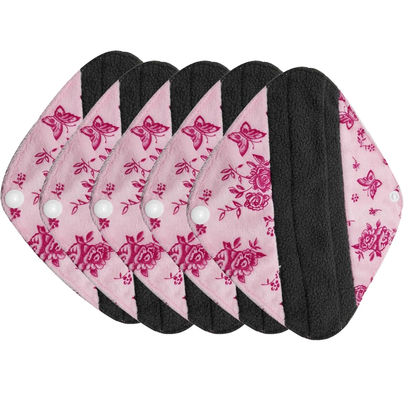 Pink 5S WithoutBag 5 шт древесный уголь бамбуковые тканевые подушечки моющиеся менструальные подушечки многоразовые гигиенические полотенца - Цвет: Pink 5S WithoutBag