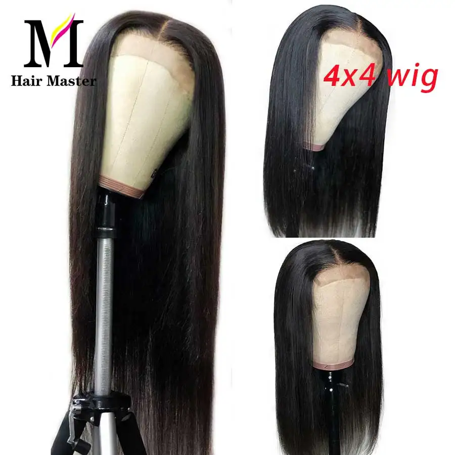 Волосы Мастер 4x4 закрытие парик бразильские волосы прямые Remy короткие 10 до 26