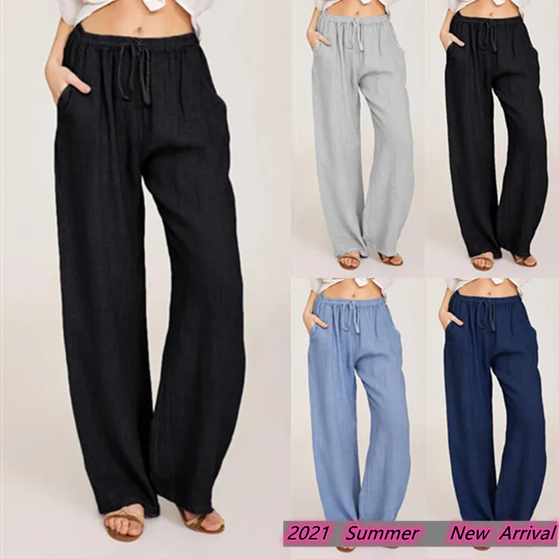

2021 Summer New Style European/American Plus Size Loose Cotton Linen Trousers Street Casual Wide-leg Pants Joggers Women Pants