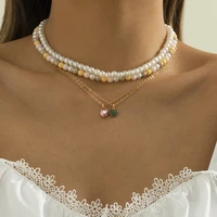4pcsset multi layered boho pearl choker beaded necklaces for women rhinestone crystal love heart pendant chain necklace jewelry
