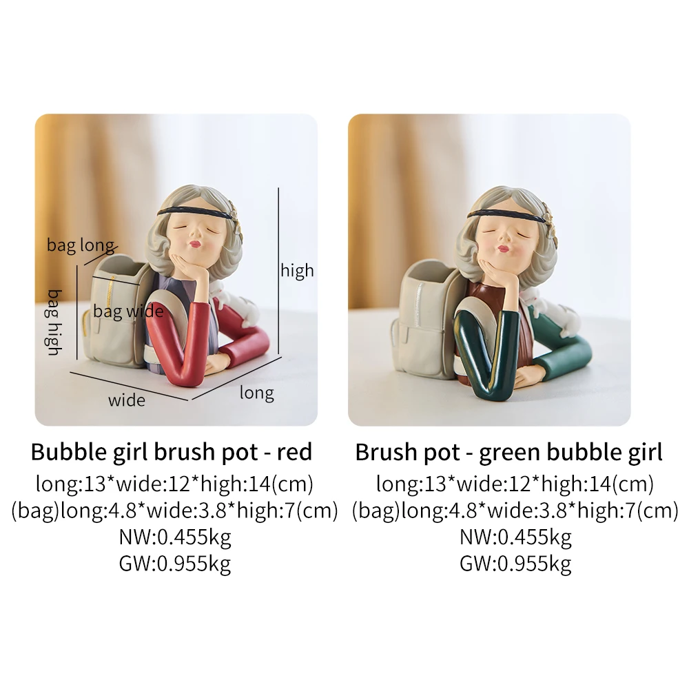 

Bubble Girl Pen Holder Stationery Resin Character Sculpture Modern Home Decor Study Room Children's Bedroom Desktop Decoration