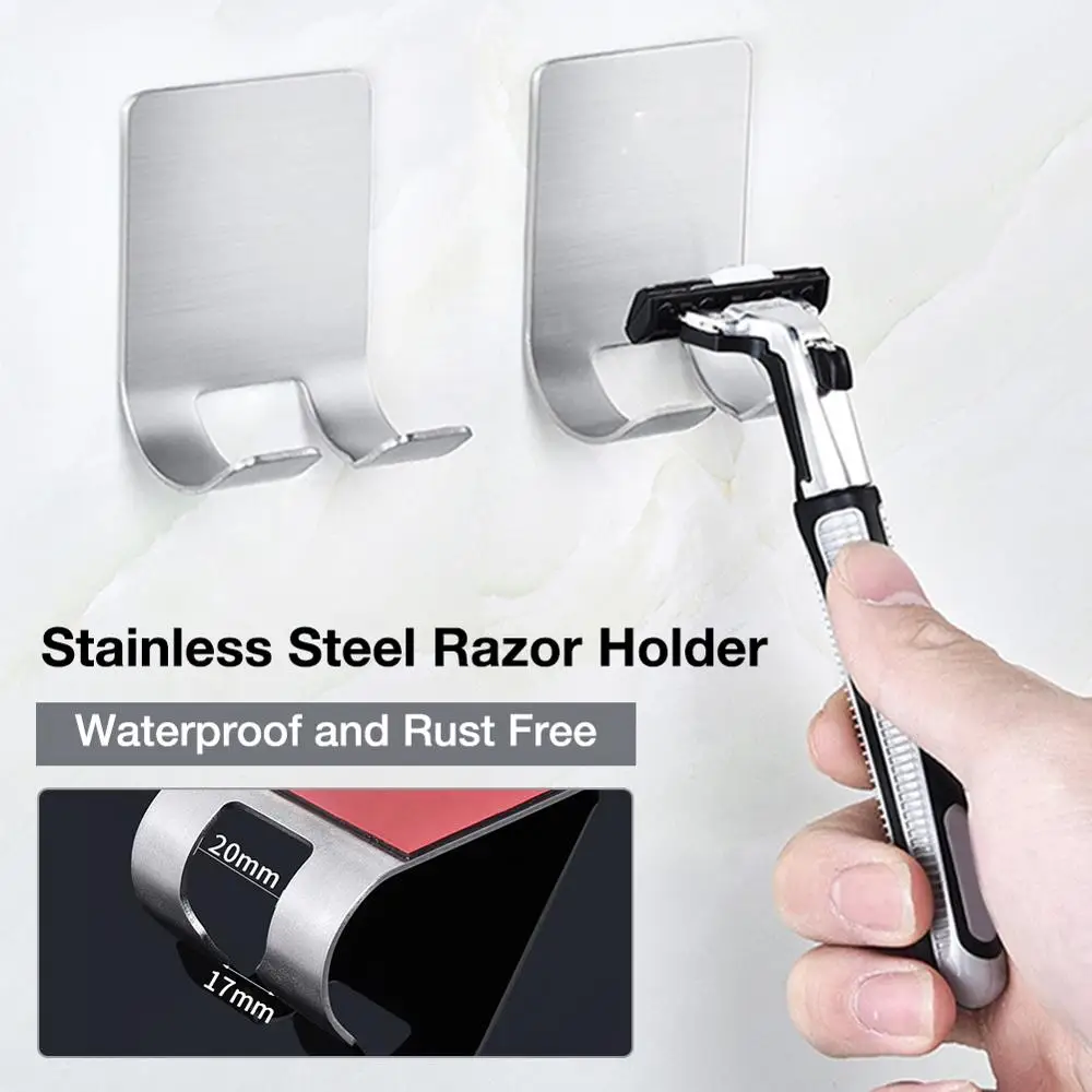 

Self Adhesive Razor Holder Shaver Hook Hanger Stand Stainless Steel Duty Utility Storage Hook for Bathroom Kitchen Organizer