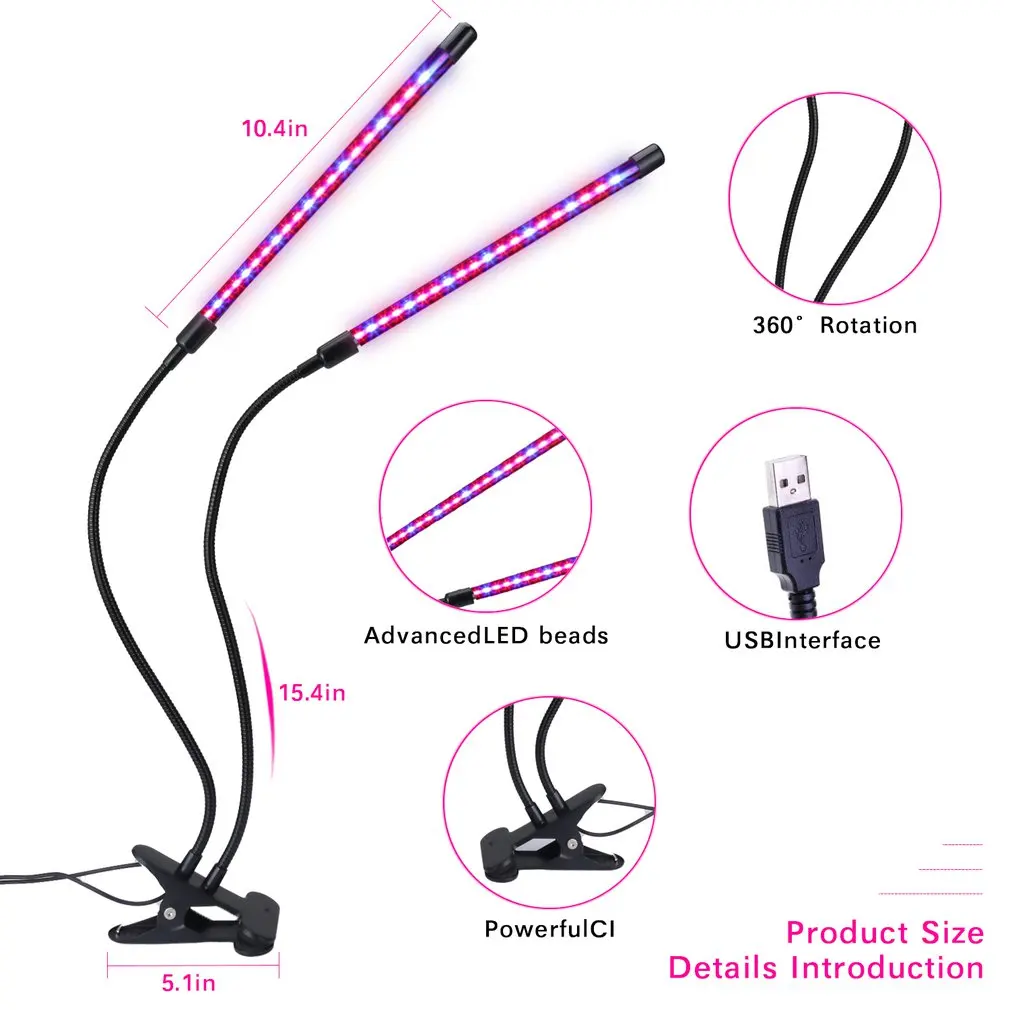 

Led Clip Plant Growth Light USB Dimming Timing Full-spectrum Nursery Supplement Light Durable Plant Light