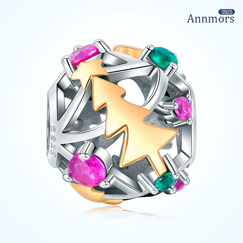 

Hollow Christmas Tree Color Zircon Charm Silver Plating Fit Original Pandora Bracelet Necklace Charm Woman Birthday Jewelry