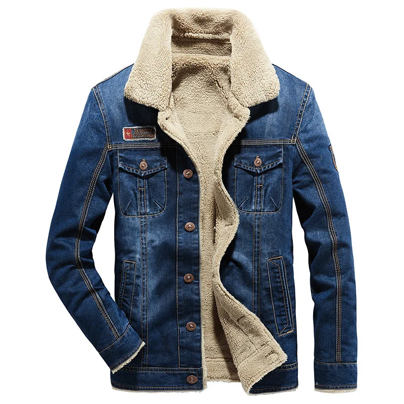 

2021 Men Winter Casual Denim Warm Fur Collar Jacket Men Fashion Clothes Lapel Single Breasted Fall Vintage Parkas Coats For Male