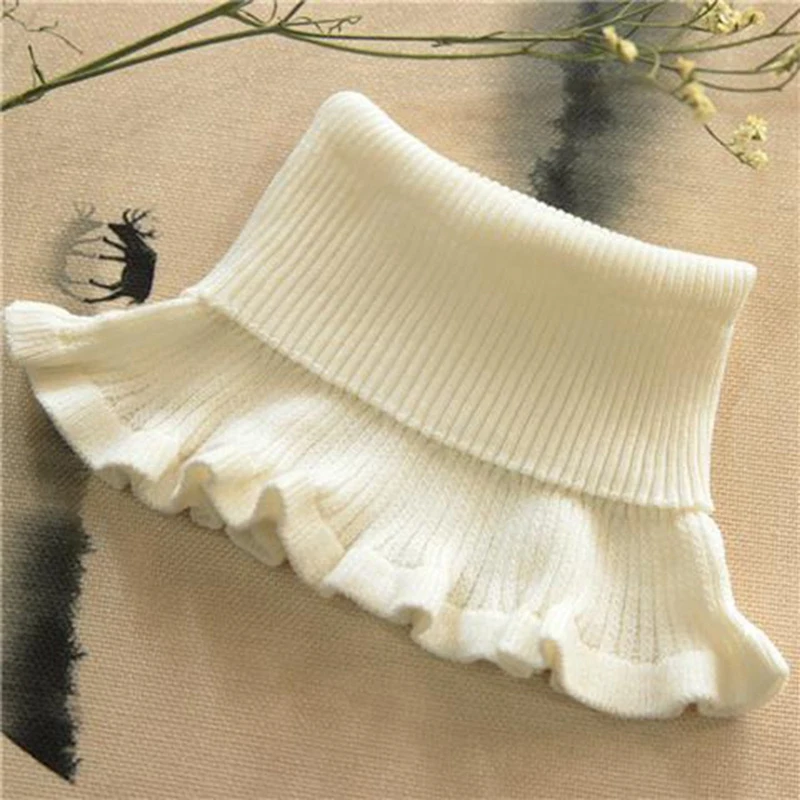 

Autumn Winter Warm Neck Knitted Collar Elastic Pullover Solid Color Turtleneck Knitted Scarf Women Ruffle False Colloar