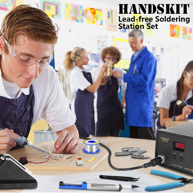 

Handskit 220V 65W Digital Soldering Station BGA Rework Solder Station with Soldering Iron Soldering Stand 5 Tips Soldering Tool