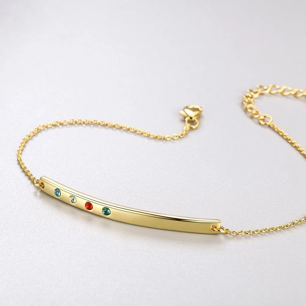 

LEKANI Crystals Chain Bracelet Bangles Fashion Korean Tiny Bar Hand Accessories Gold Plated S925 Silver For Women