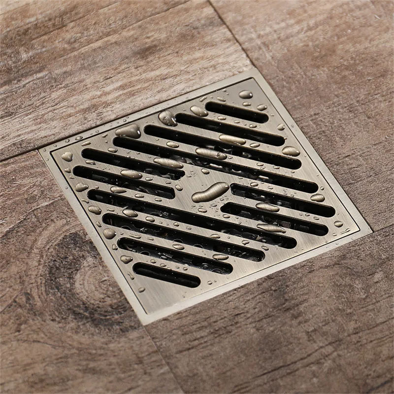 

Bathroom Floor Drain Square 10cm Antique Bronze Shower Drain Brushed 4 Inches Gravity Flushing Balcony Bathroom Drainage Drains