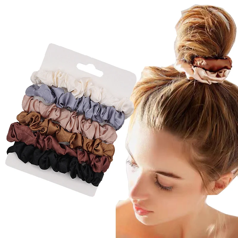

6PCS Vintage Satin Scrunchie Leopard Scrunchies Set Elastic Hair Bands Headband Ponytail Holder Hair Ties Rope Hair Accessories