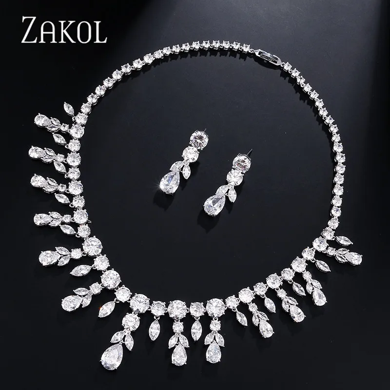 ZAKOL сверкающие прозрачный в форме капли воды серьги с кубическим цирконием