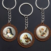 christian wooden trinket 12 saint glass cabochon keychain saint therese keyring saint anthony pendant religious jewelry