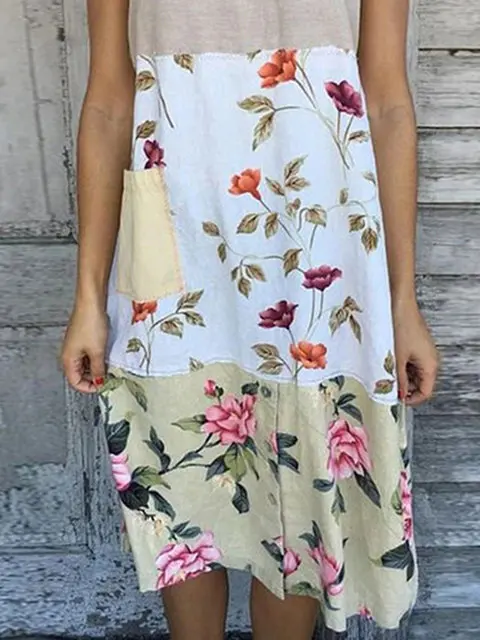 

Casual Floral Printed linen sleeveless dress
