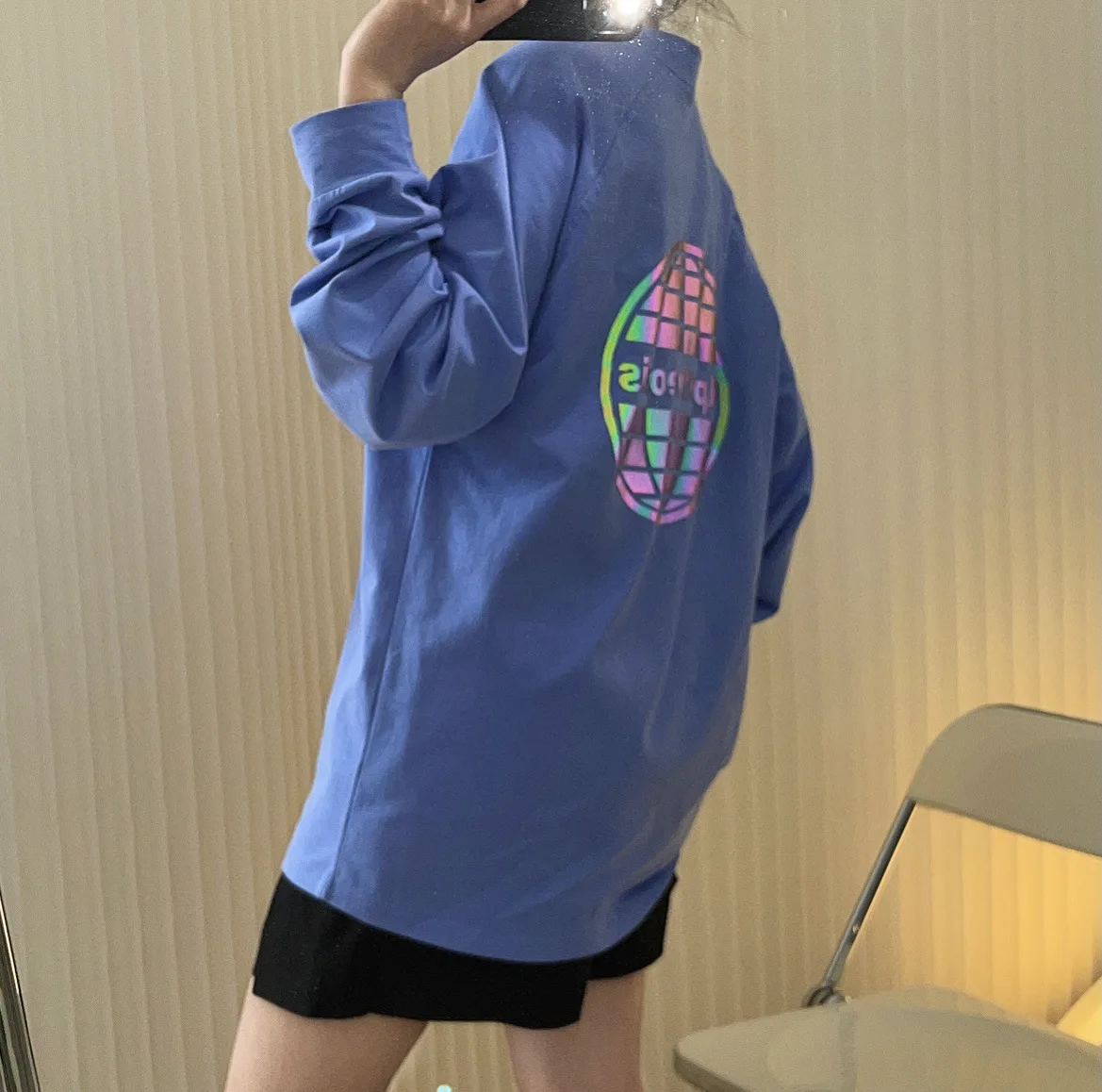 

TVVOVVIN Spring New Korean Street Fashionable Reflective Print T-shirt Loose Comfortable Long Sleeve Top Female PEH7