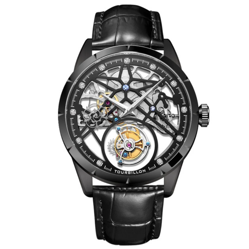 Настоящий Скелет Tourbillon часы Роскошные AESOP сапфир 50 м водонепроницаемые из