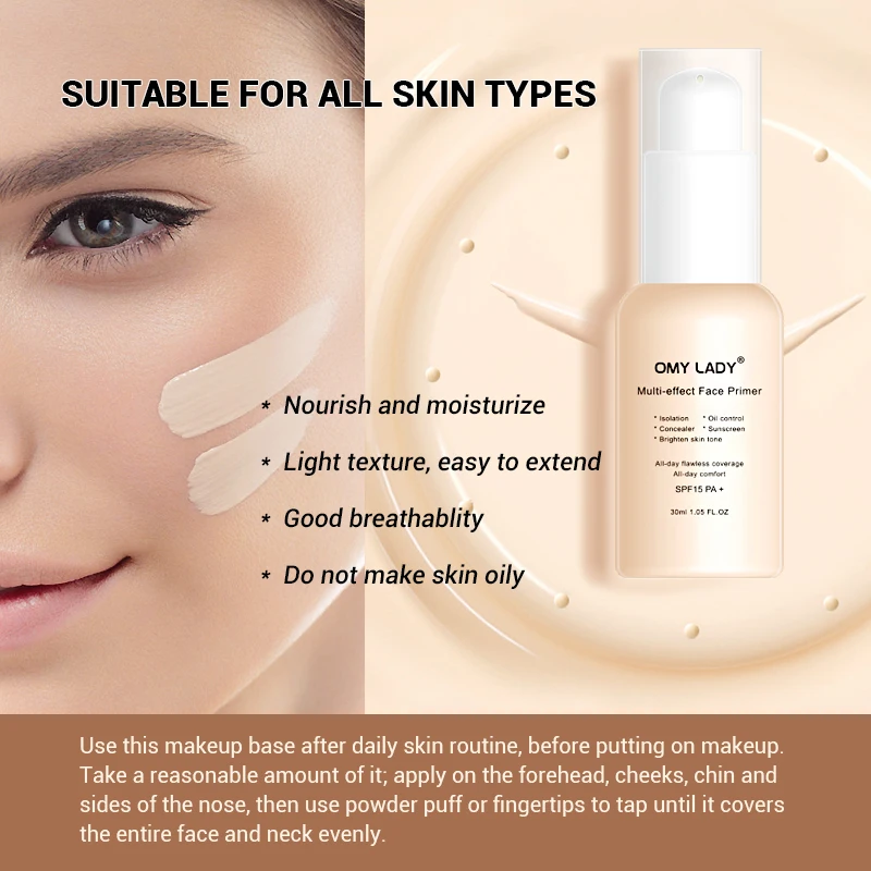 

OMY LADY Multi-effect Face Primer Isolation Moisturizing Brighten Skin Tone Sunscreen Oil Control Concealer Facial Care 30ml