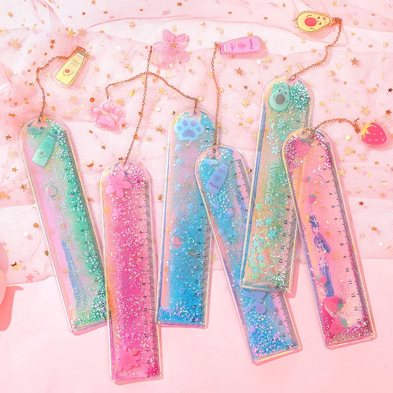 

1 Pcs/lot Oil Flow Sand Bookmark Rulers Kawaii Laser Girl Drawing Template Lace Sewing Ruler Stationery Office School