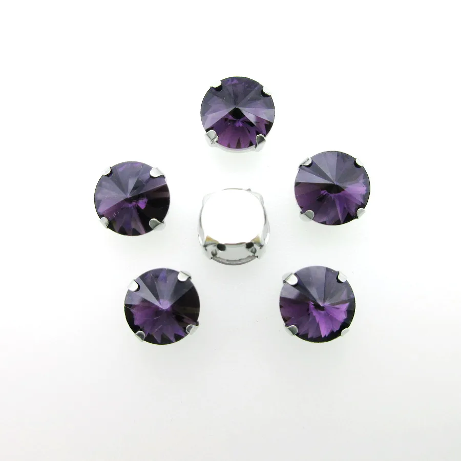 A05 Amethyst Серебряные коготь настройки 7 размеров блестящие круглые Rivoli Форма стекло Кристалл Стразы flatback пришить стразы обувь, одежда отделка diy - Цвет: A05 Amethyst