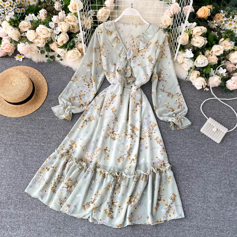 Женское платье с цветочным принтом SINGRAIN трапециевидной формы v-образным вырезом