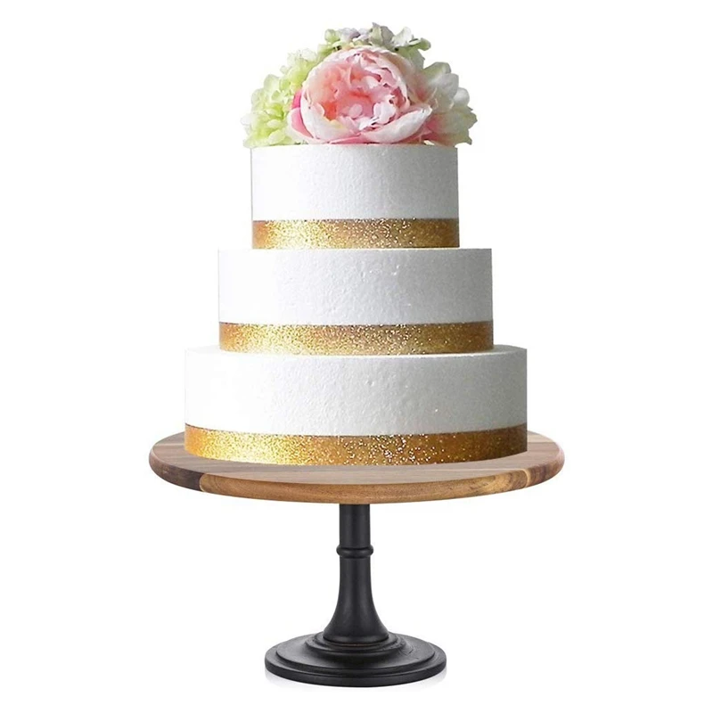 11 4 дюймовый Круглый Деревянный Торт и десерт пьедестал стенд с черной основой