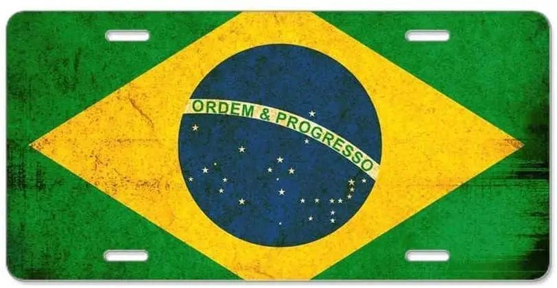 

Металлический жестяной знак, 2 шт., прочный и красивый номерной знак, алюминиевые держатели для номерного знака, бразильский флаг для фото