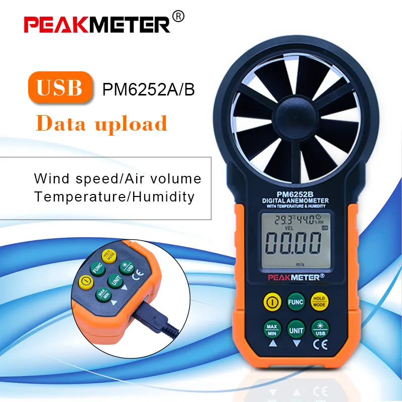 PEAKMETER PM6252A/B USB цифровой анемометр Температура Влажность скорость ветра
