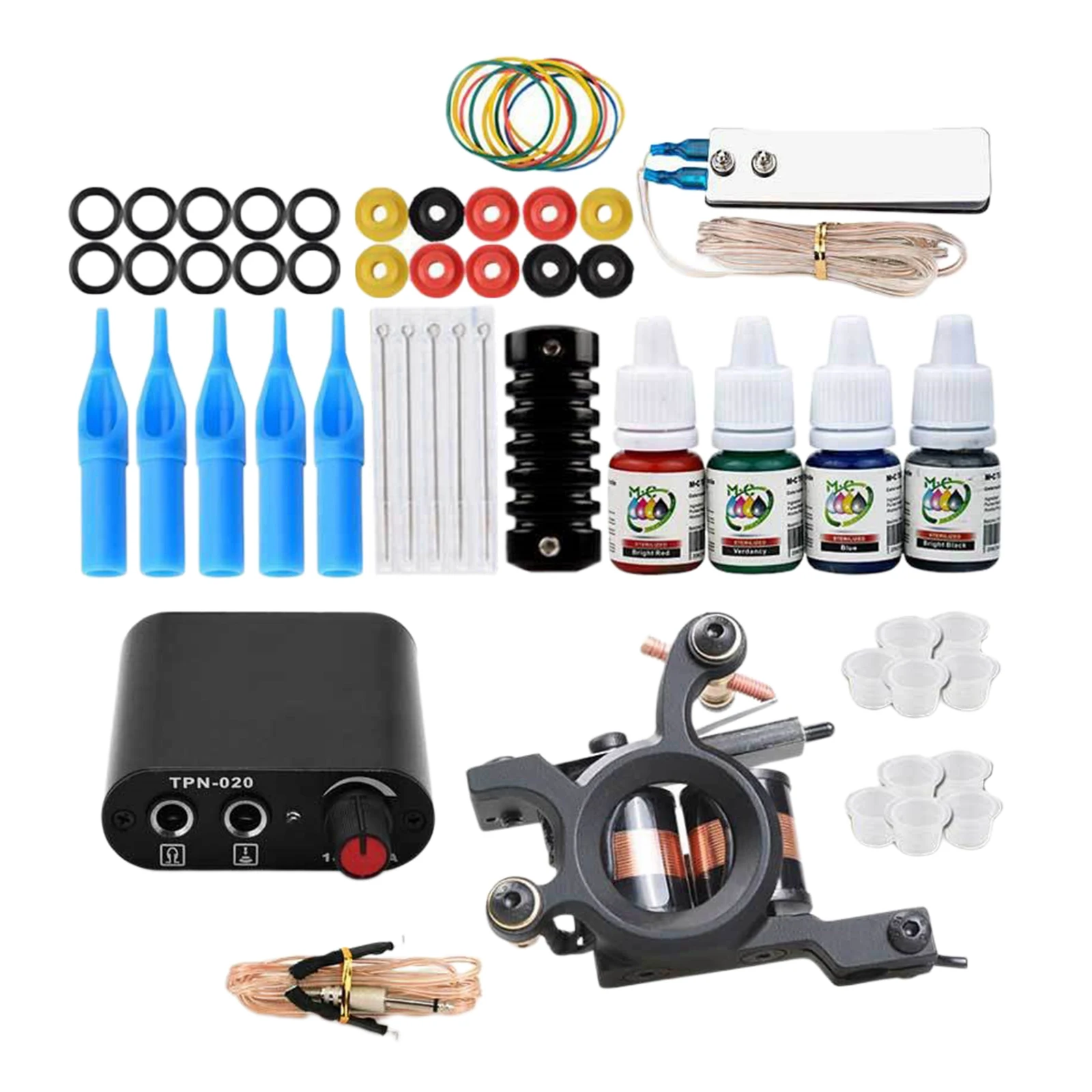 

Complete Tattoo Kit Power Supply Coil Tattoo Machine Foot Pedal Tips UK Plug