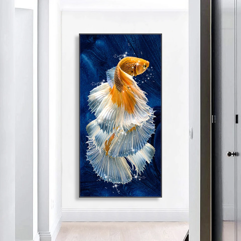

5d Diy Diamond Painting Full Square/Round Diamond Embroidery Golden Goldfish Koi Living Room Stickers New Simple Porch Vertical