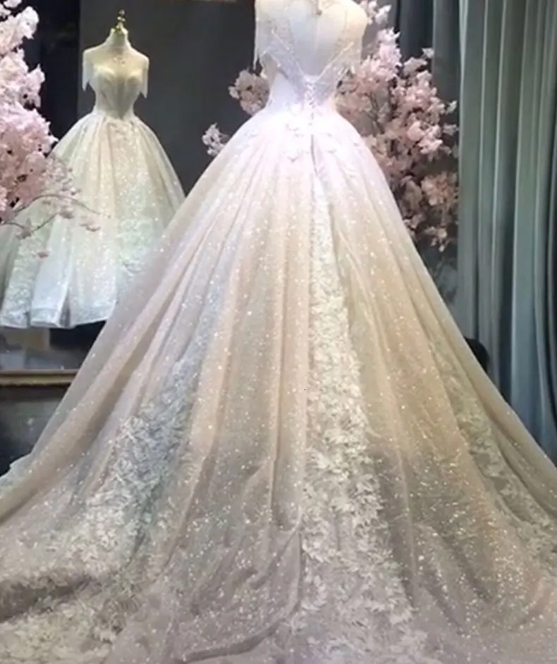 Vivian's Bridal блестящая вуаль свадебное платье кружева с высоким воротником, со стразами Иллюзия сетки Бисероплетение кисточкой Принцесса фантазия Свадебное бальное платье