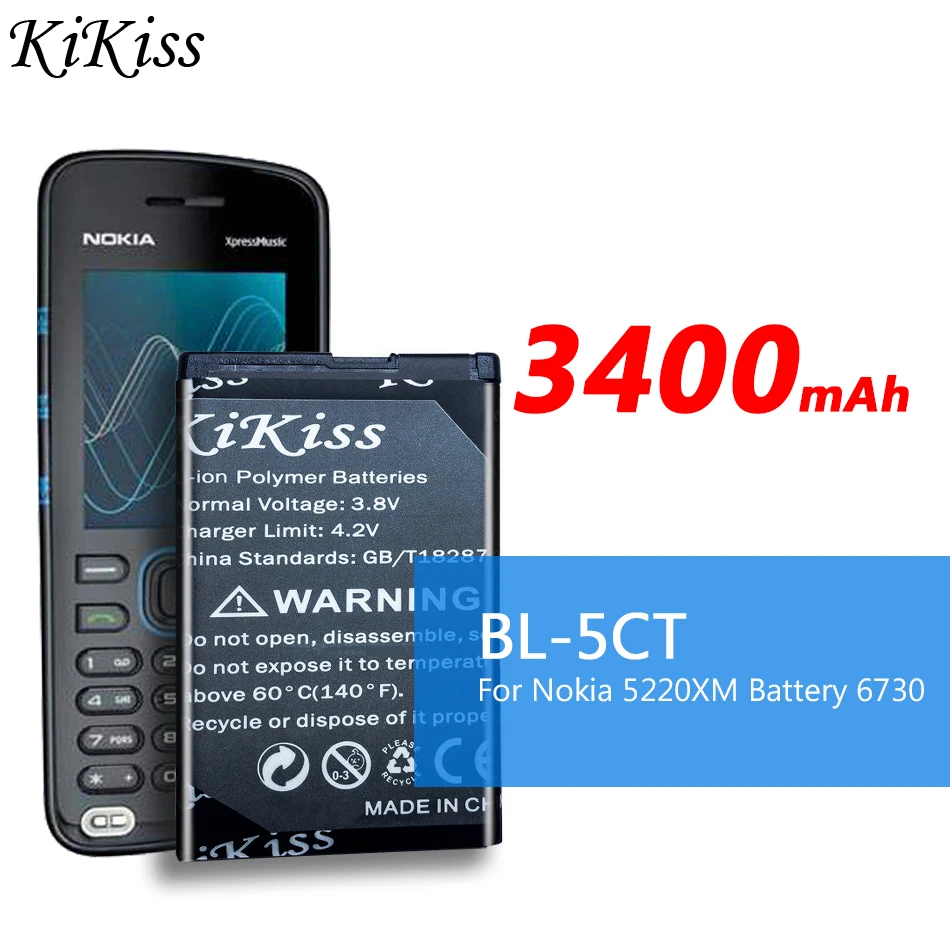 Аккумулятор для Nokia 3400 аккумулятор 5220 мАч 6730 5220XM C3 C5 C6 6330 6303C 6730c 6303i BL 5CT трек