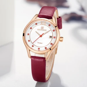 Женские кварцевые часы NAVIFORCE, водонепроницаемые часы с красными стразами, повседневные наручные часы, 2019