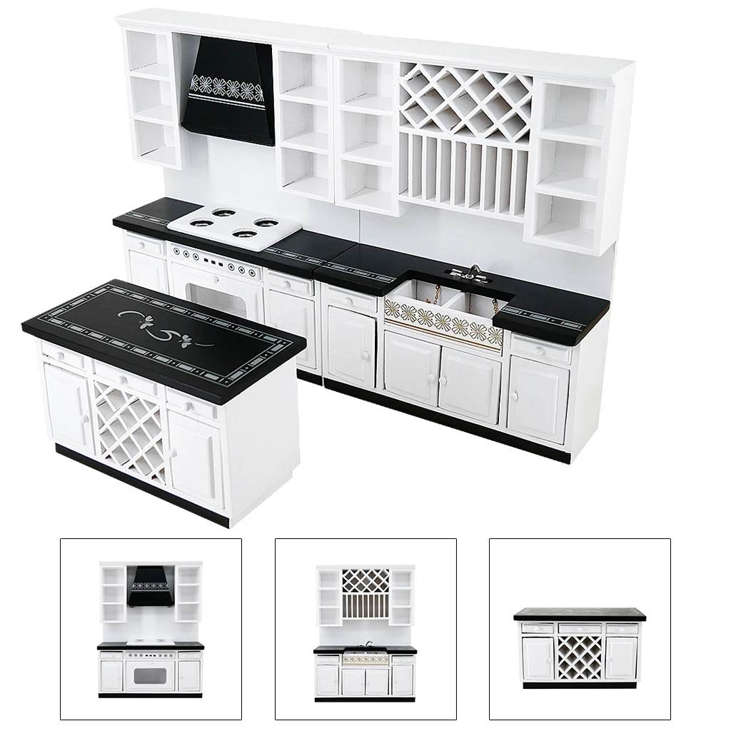 112 scale dollhouse miniature kitchen cabinets set mini furniture stove counter cabinets for kitchen decor free global shipping