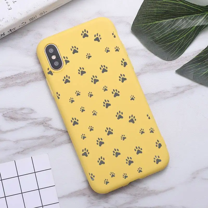 

Dog feet cute animal pattern Phone Cases Candy Color for iPhone 6 7 8 11 12 s mini pro X XS XR MAX Plus
