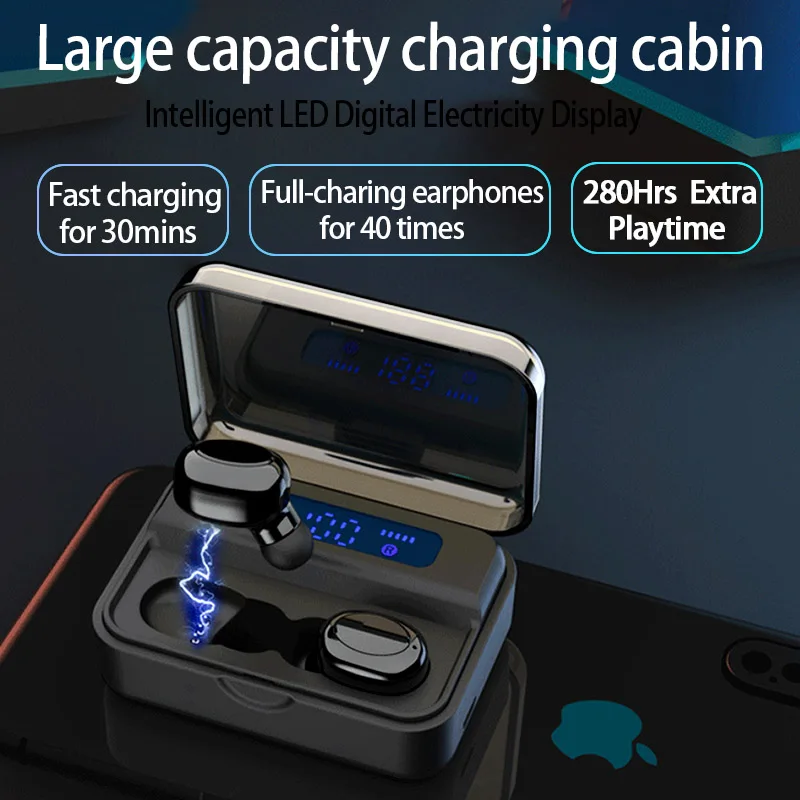 TWS Bluetooth наушники 5,0 беспроводные наушники спортивные водонепроницаемые наушники 9D стерео гарнитура с светодиодный цифровым дисплеем