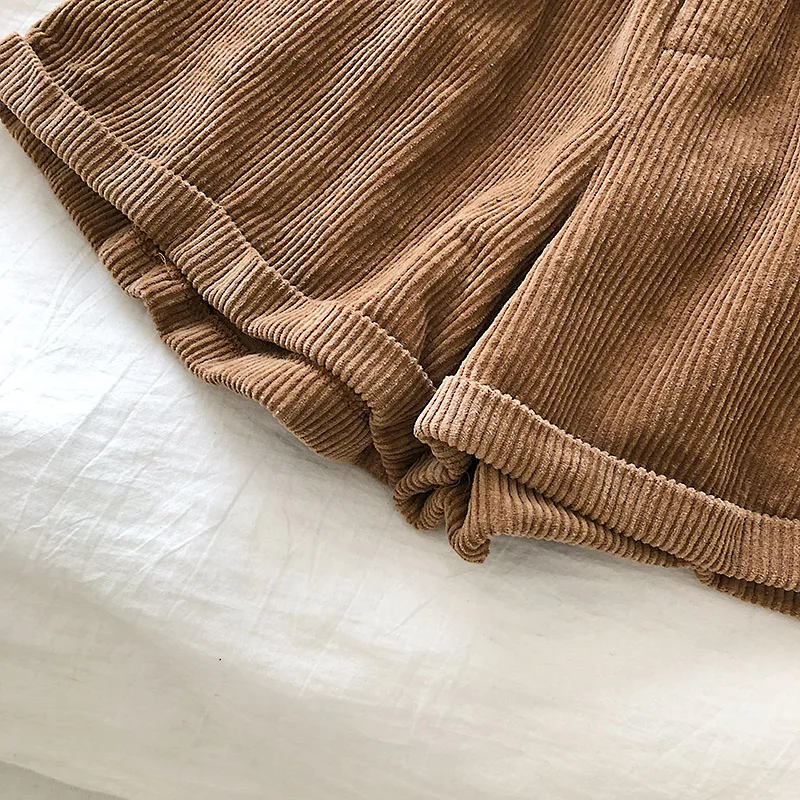 Винтажные осенние женские повседневные шорты с высокой талией и широкими