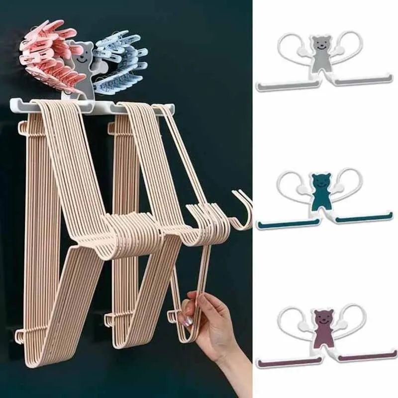 

Cute Bear Hanger Storage Hook 2021 New Punch-free Multi-function Drying Rack Artifact Household Storage Tools