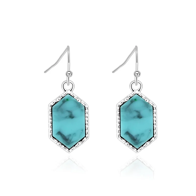 S green Turquoise Drusy шестигранные Висячие серьги, Имитация кристаллов, камни Друза, позолоченные сережки с серебряным покрытием, брендовые ювелирные изделия для женщин - Окраска металла: S green Turquoise
