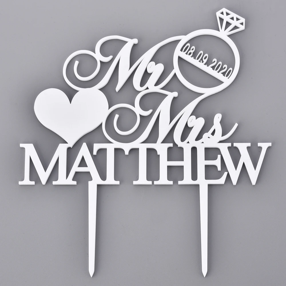 Персонализированные Выгравированные украшения для свадебного торта акриловые