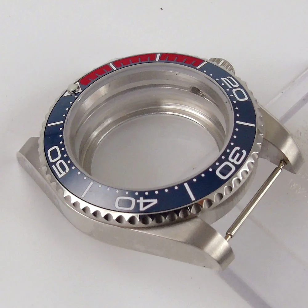 New Steel 40mm sapphire glass Watch Case for NH35 NH36 Screw Seeing Back 316L BLUE RED Insert Unidirectional Bezel Insert enlarge