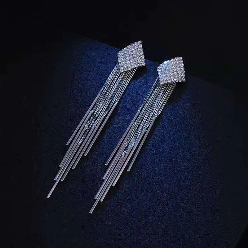 

2021 New Gold Color Long Crystal Tassel clip on Earrings Without Piercing for Women Wedding Brinco Fashion Jewelry Gifts