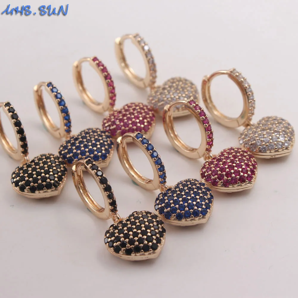 MHS.SUN AAA CZ Zircon Earrings With Love Heart Design Women Crystal Jewelry For Valentine's Day Gift 1Pair High quality | Украшения и