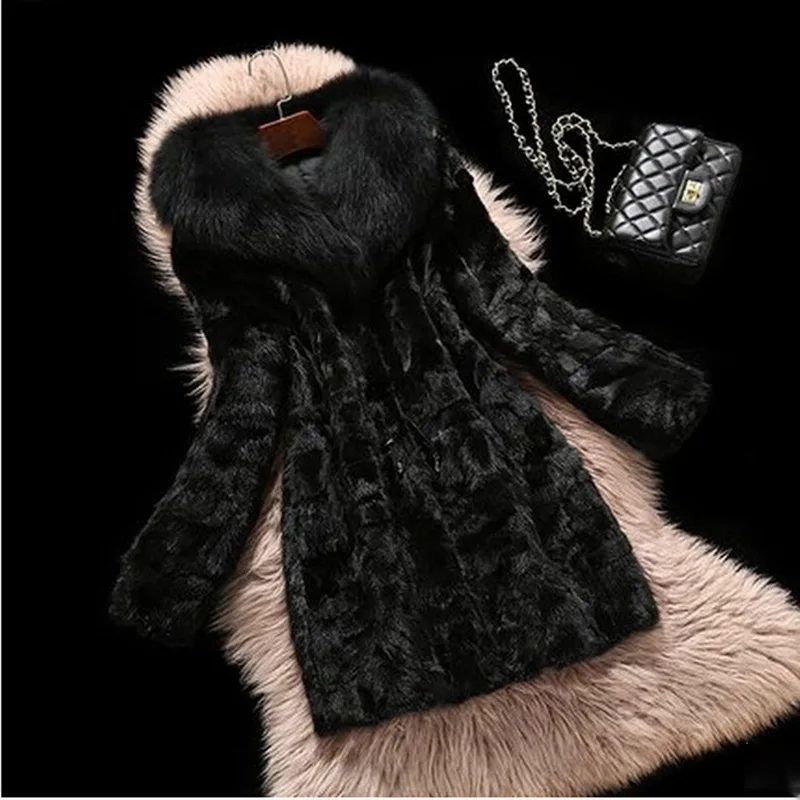 

Winter new faux mink fur coat female mink fur coat long mink fur imitation fox fur collar B282