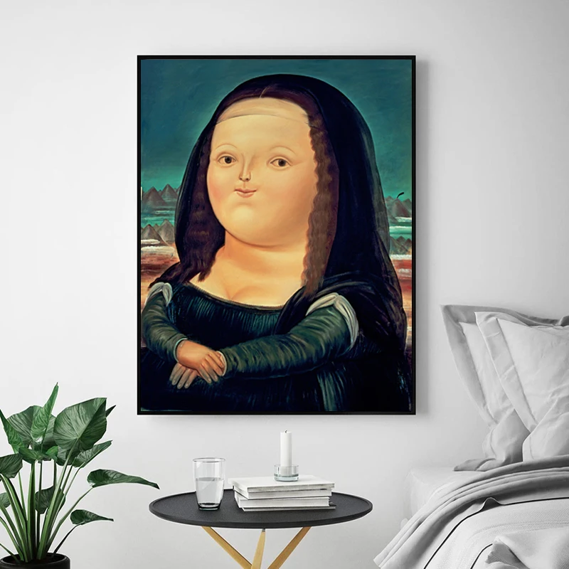 

Cute Fat Mona Lisa Painting Cartoon Funny Mona Lisa Poster Print Big Size Wall Art for Living Room Nordic Cuadros Salon Tableaux