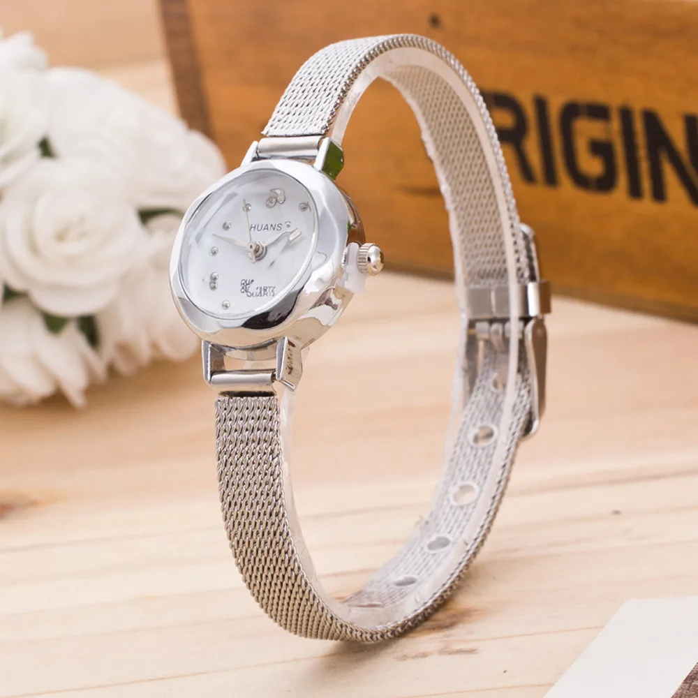 

2021 Women Ladies Silver Stainless Steel Mesh Band Small Dial Wrist Watch Wholesale Watch For Women