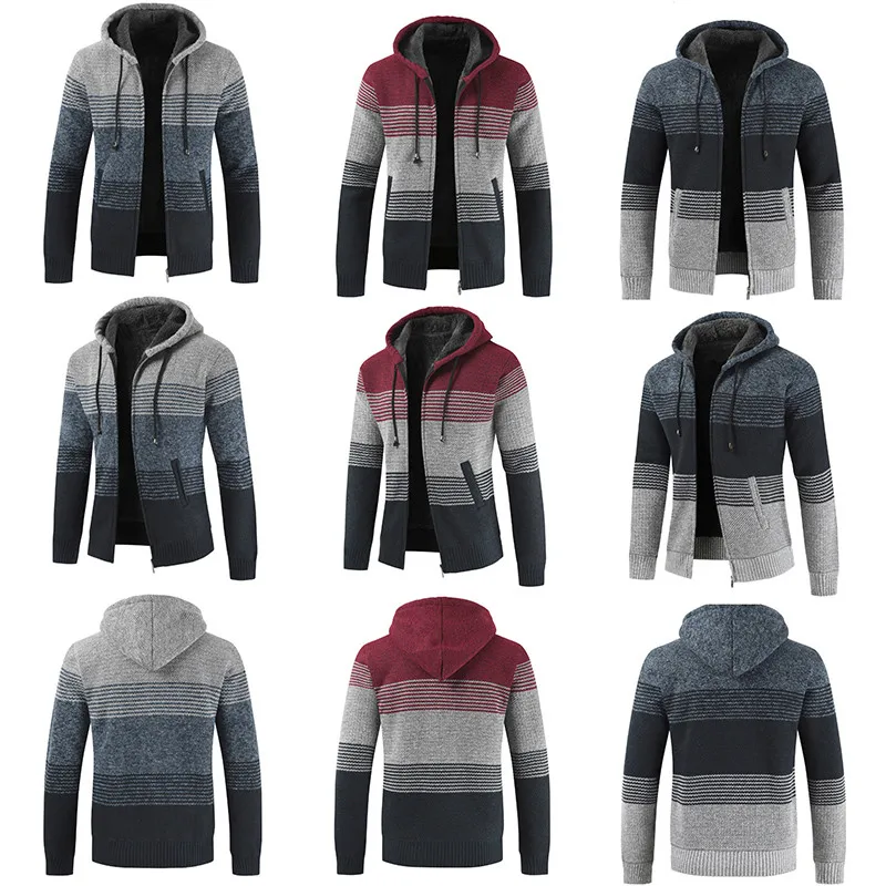 Hemiks, мужская повседневная куртка, зимняя, с капюшоном, Weatshirts, кардиган на молнии, с длинным рукавом, мужские вязаные пальто, куртка на молнии, кардиганы
