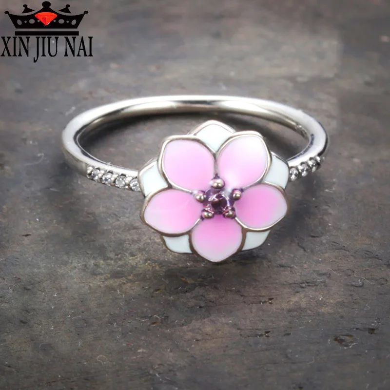 Кольцо женское из серебра 925 пробы с эмалью и розовым фианитом|Кольца| |