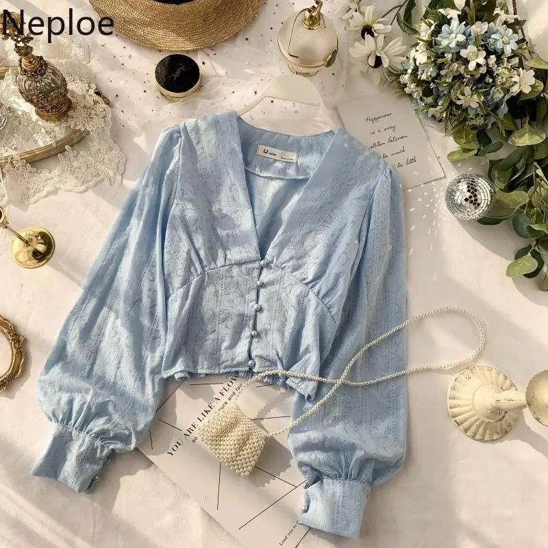 Блузка с длинным рукавом Neploe Chic V Necj Puff осень весна 2020 новая однотонная