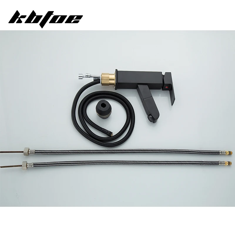 Вытяжной матовый черный смеситель для раковины латунь ванной комнаты