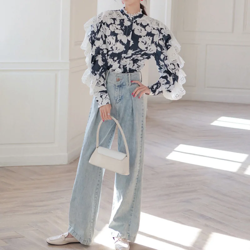 Модная ретро Лоскутная кружевная выдалбливающая Асимметричная женская рубашка