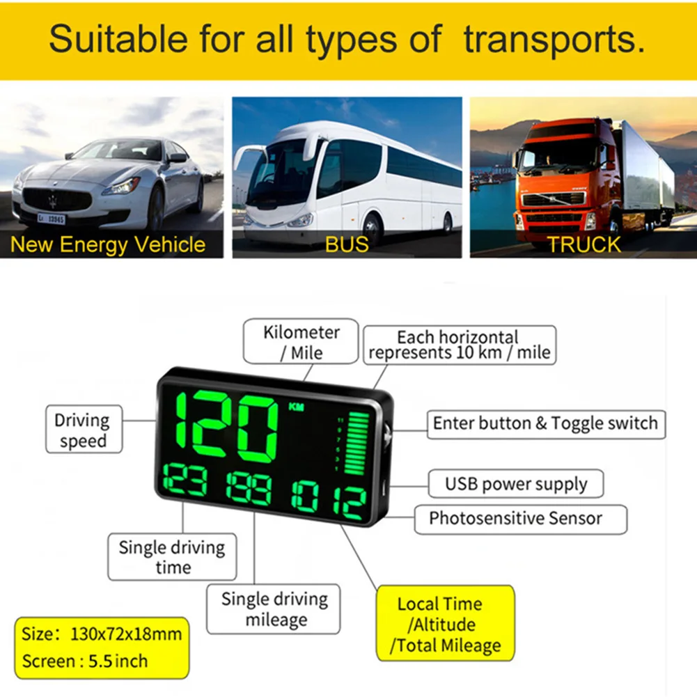 HUD автомобиль Дисплей GPS Скорость ometer Hud км/ч C90 автомобильный коллиматорный метр